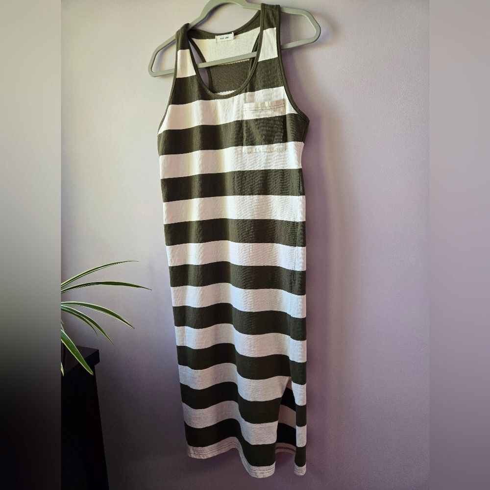 MOD REF Olive Green Striped Racerback Maxi Dress with Pocket - Size M - Picture 2 of 8